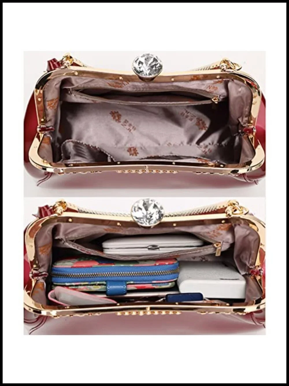 Glossy Patent Faux Leather Top Handle Tote Evening Bag Satchel Purse Women